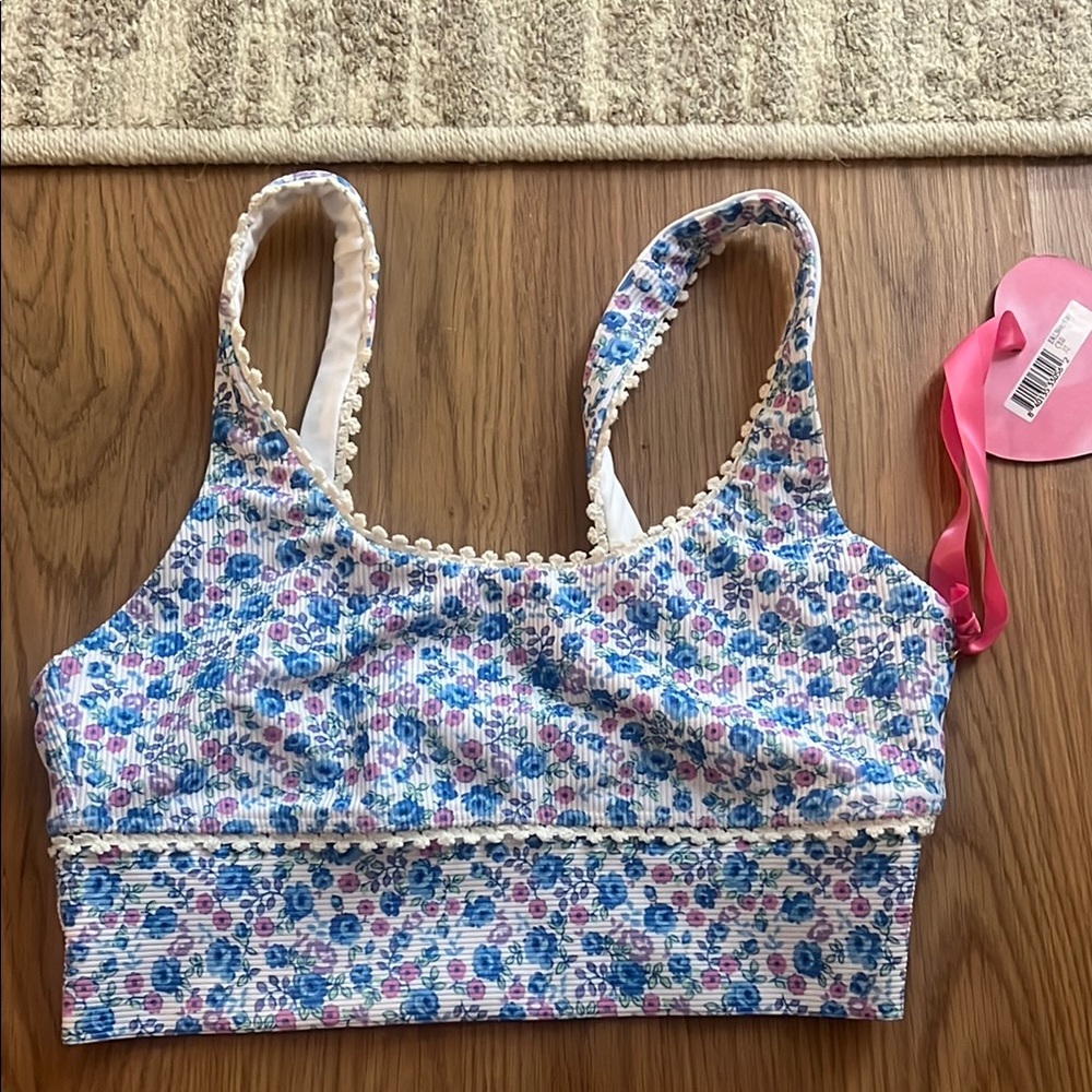LoveShackFancy Floral Sports Bra - Blue and Pink